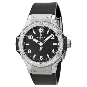 Cheap Fake Hublot Big Bang Black Dial Diamond Black Rubber Ladies Watch 361.SX.1270.RX.1104