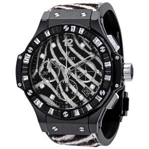 Cheap Fake Hublot Big Bang Zebra Diamond Dial Black Ceramic Chronograph Ladies Watch 341CV7517VR1975