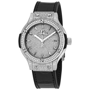 Cheap Fake Hublot Classic Fusion Diamond Dial Black Leather Titanium Case Automatic Watch 565.NX.9010.LR.1704