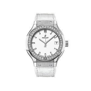 Cheap Fake Hublot Classic Fusion Mat White Dial Ladies White Diamonds Watch 581.NE.2010.LR.1204