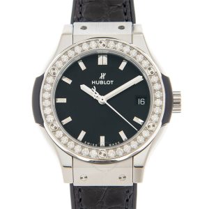 Cheap Fake Hublot Classic Fusion Quartz Diamond Black Dial Ladies Watch 581.NX.1171.LR.1104