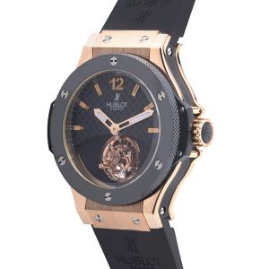 Cheap Fake Hublot Tourbillon Solo Bang Black Carbon Fiber Dial 18kt Rose Gold Black Rubber Men's Watch 305.PM.131.RX